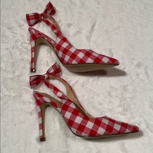 Cute Retro Red And White Checked Pumps with Bows